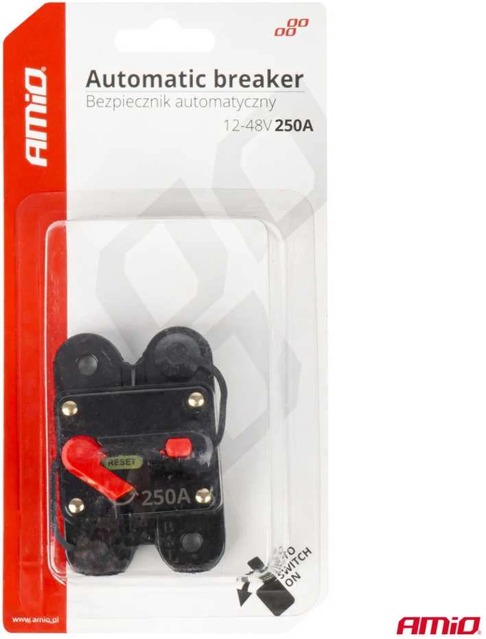 Automatinis automobilinis saugiklis / grandinės pertraukiklis 12-48V 250A AMIO-03831