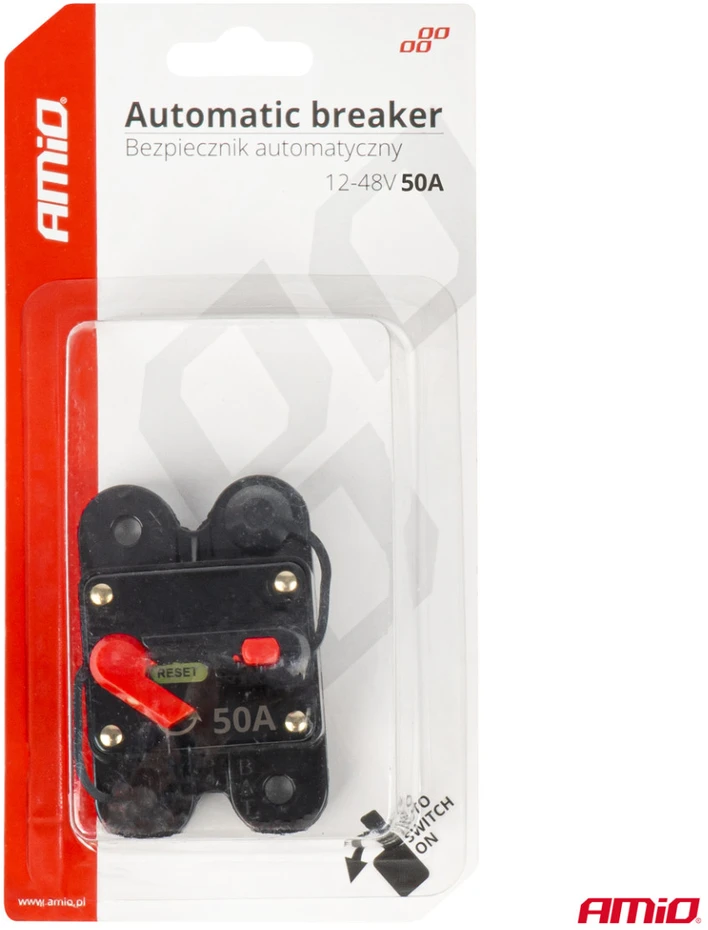 Automobilio automatinis saugiklis 50A 12V 24V 48V amio-03825