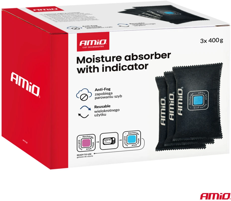 Automobilinis drėgmės sugėriklis su indikatoriumi, 3 × 400g AMIO-04878