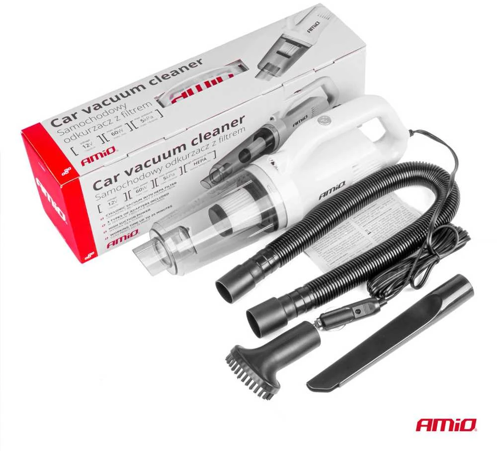 Automobilinis dulkių siurblys 12 V, 60 W, su HEPA filtru, 5kPa AMIO-03691