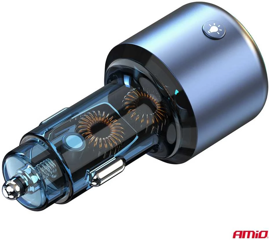 Automobilinis FM siųstuvas, 1×USB-A 1×USB-C 12V 24V AMIO-04655
