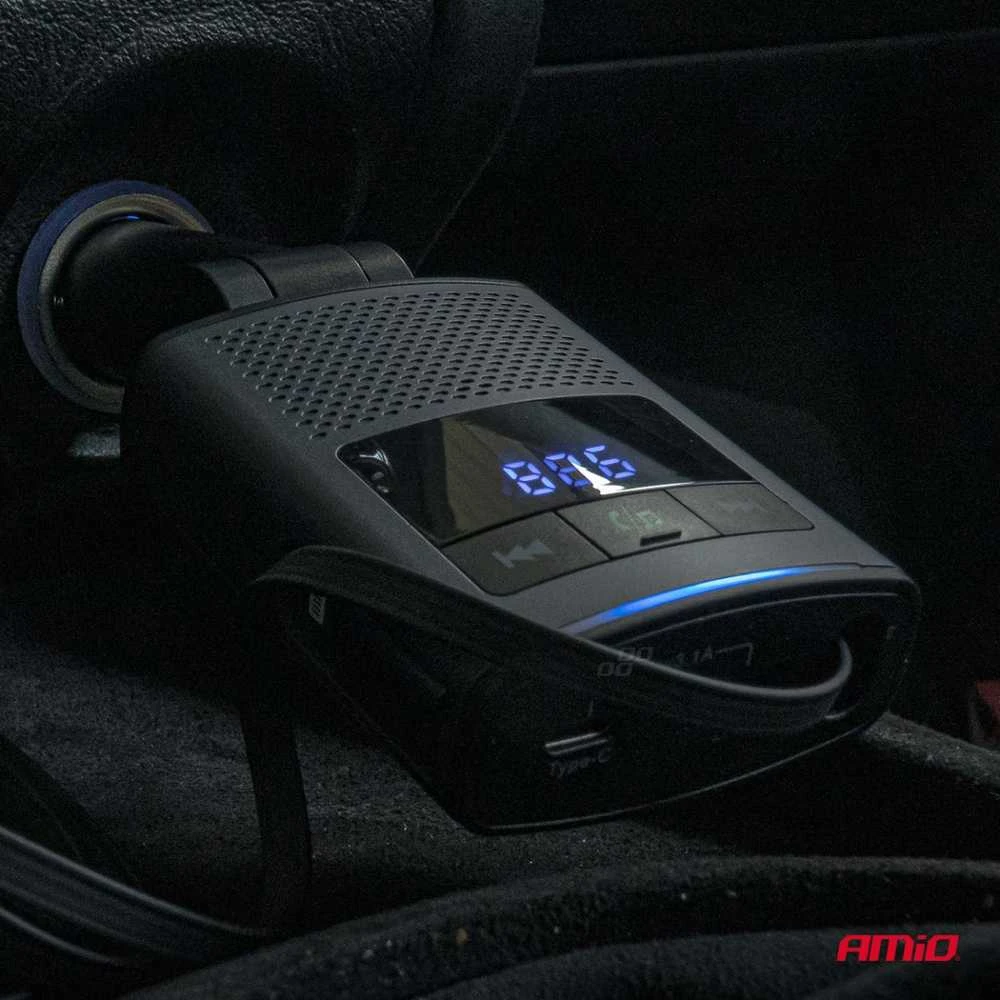 Automobilinis FM siųstuvas, 1×USB-A 1×USB-C 12V 24V AMIO-04656