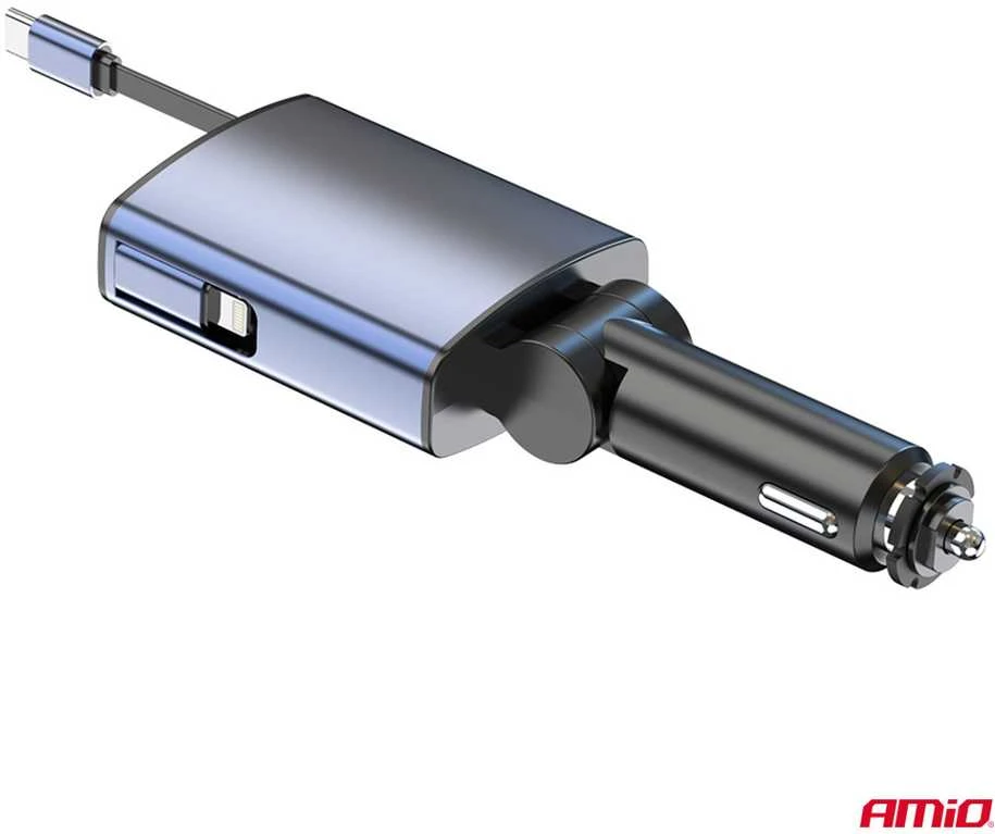 Automobilinis FM siųstuvas, 1×USB-A 1×USB-C 12V 24V AMIO-04656