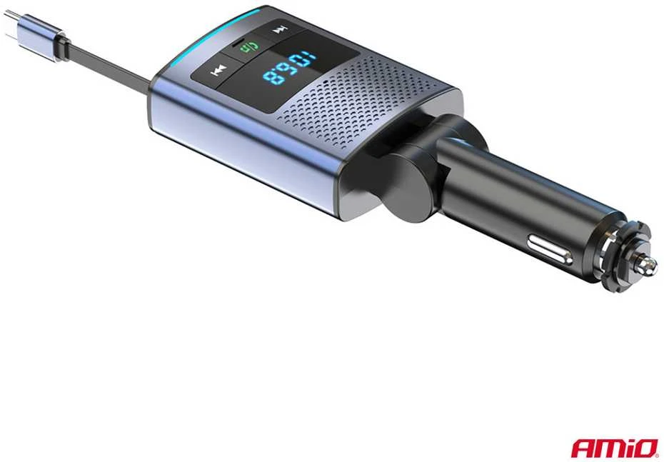 Automobilinis FM siųstuvas, 1×USB-A 1×USB-C 12V 24V AMIO-04656