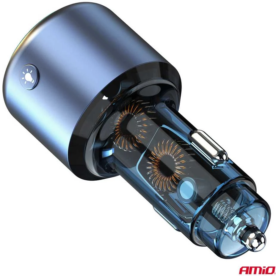Automobilinis FM siųstuvas, 1×USB-A 1×USB-C 12V 24V AMIO-04655