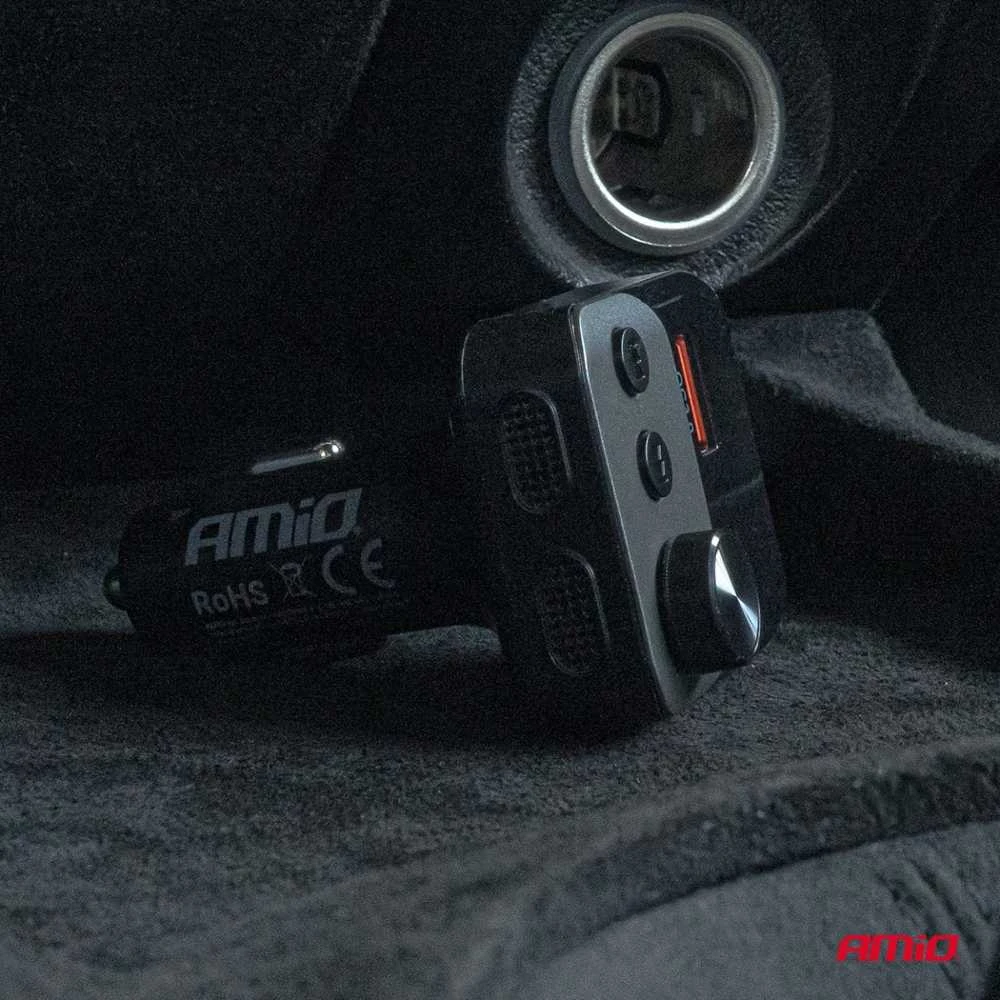 Automobilinis FM siųstuvas, 1×USB-A 1×USB-C 12V 24V AMIO-04647