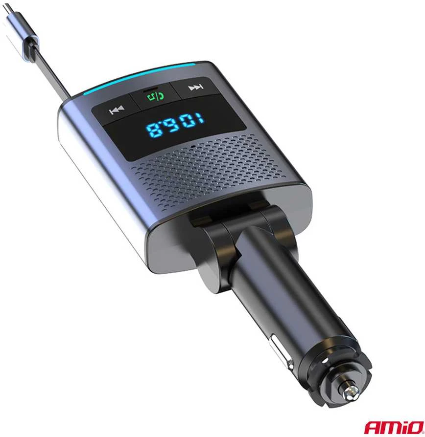 Automobilinis FM siųstuvas, 1×USB-A 1×USB-C 12V 24V AMIO-04656