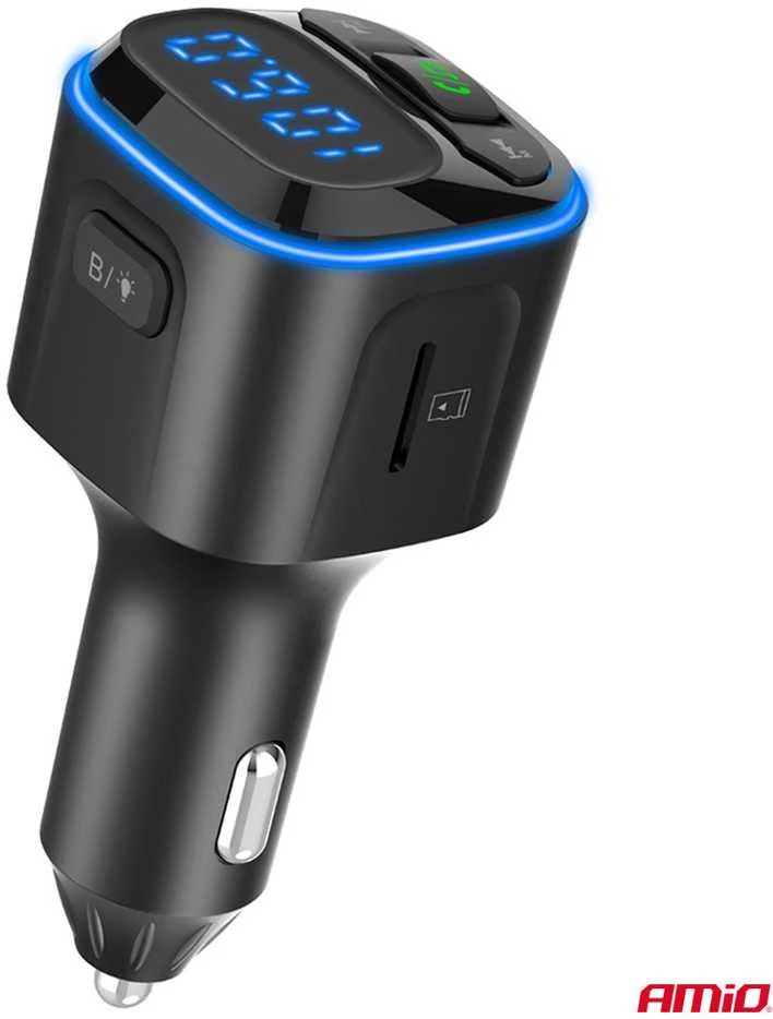 Automobilinis FM siųstuvas, 1×USB-A 2×USB-C 12V 24V AMIO-04651
