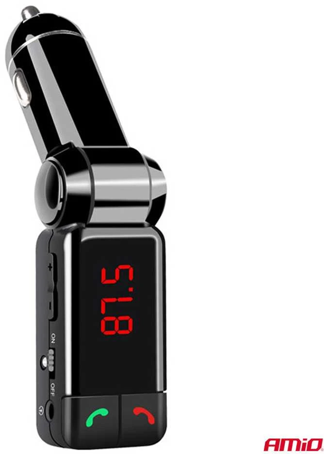 Automobilinis FM siųstuvas, 2×USB-A 12V 24V AMIO-04650