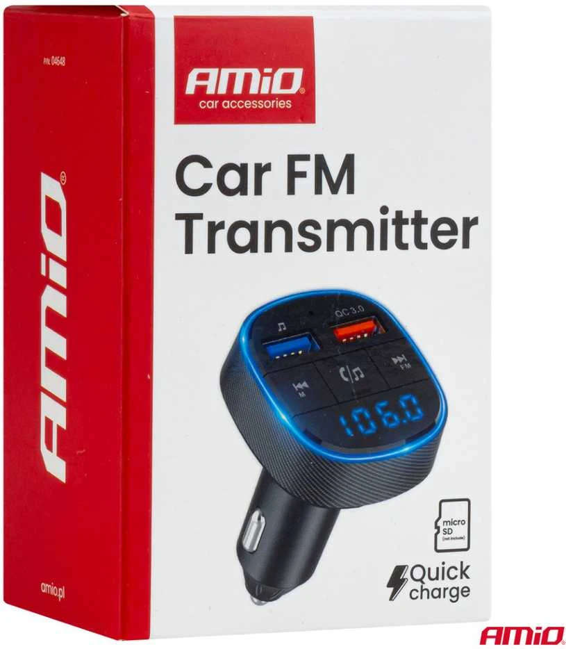 Automobilinis FM siųstuvas, 2×USB-A 12V 24V AMIO-04648