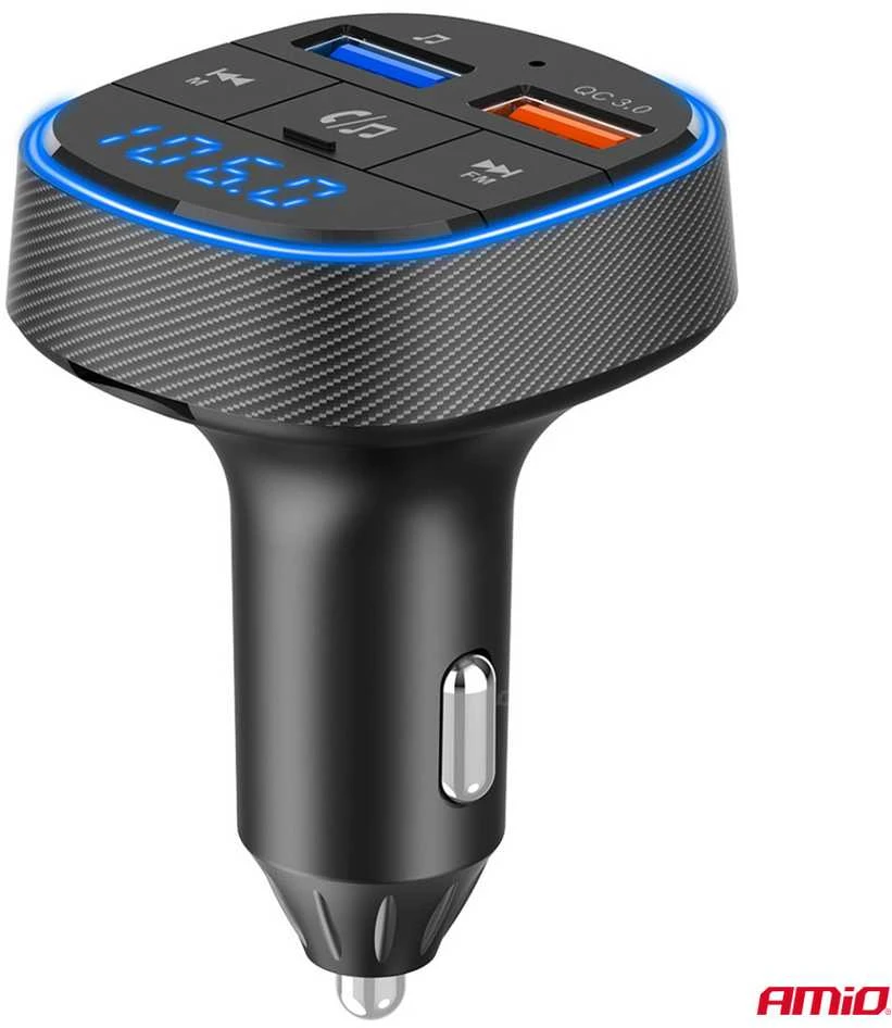 Automobilinis FM siųstuvas, 2×USB-A 12V 24V AMIO-04648