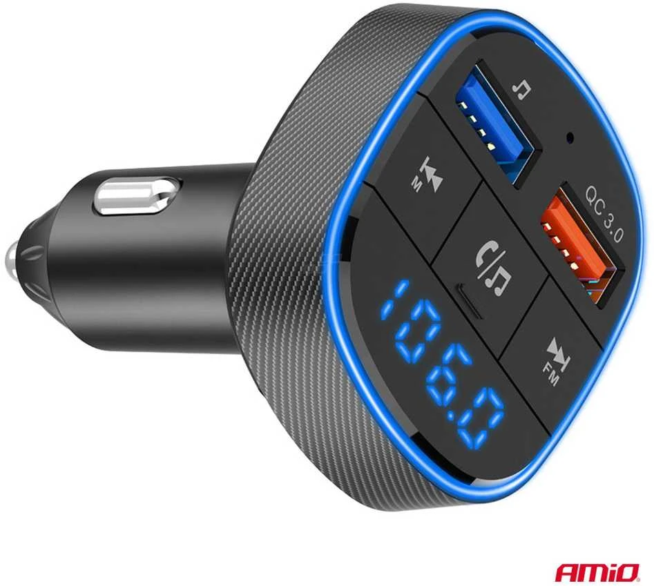 Automobilinis FM siųstuvas, 2×USB-A 12V 24V AMIO-04648
