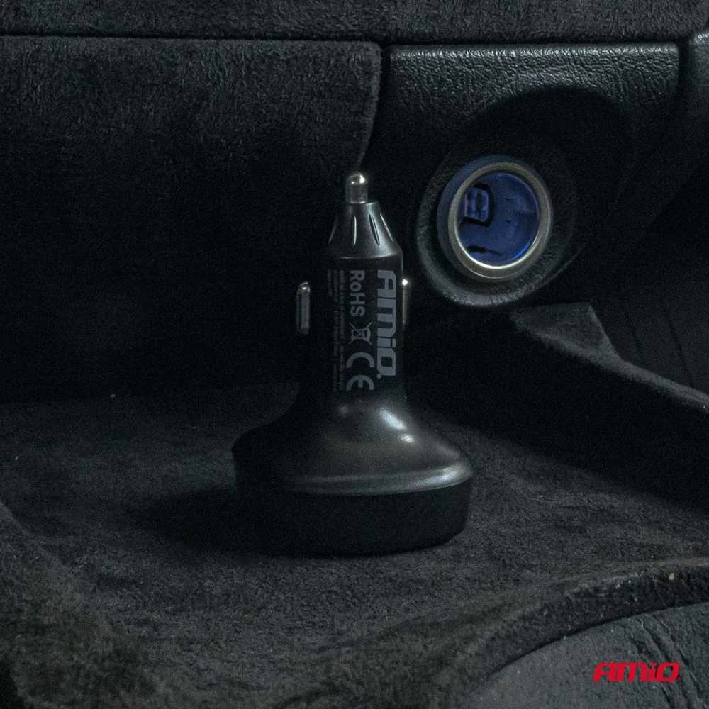 Automobilinis FM siųstuvas, 2×USB-A 12V 24V AMIO-04648