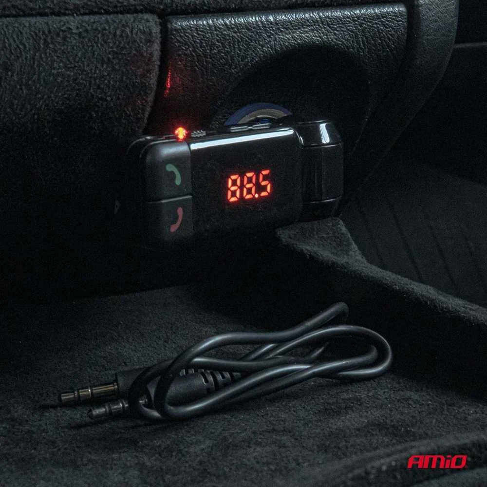 Automobilinis FM siųstuvas, 2×USB-A 12V 24V AMIO-04650