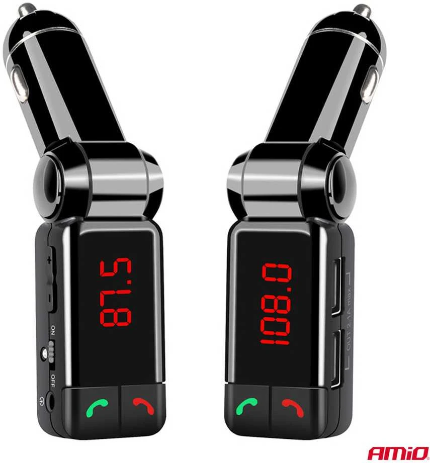 Automobilinis FM siųstuvas, 2×USB-A 12V 24V AMIO-04650