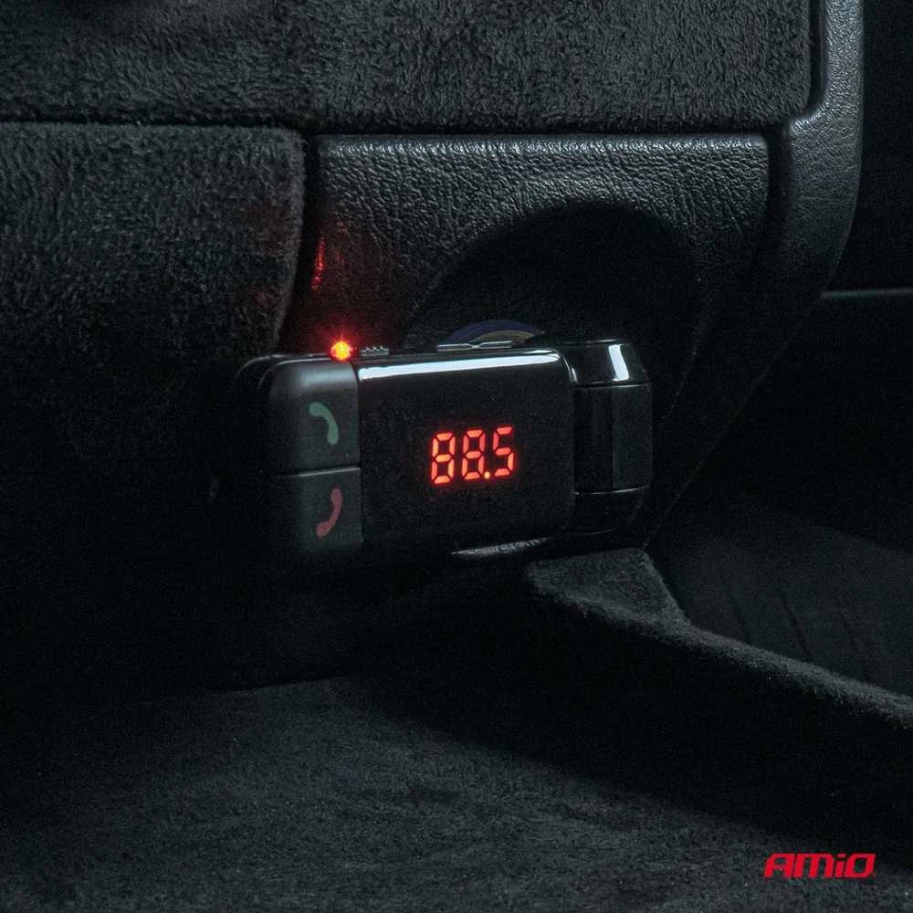 Automobilinis FM siųstuvas, 2×USB-A 12V 24V AMIO-04650