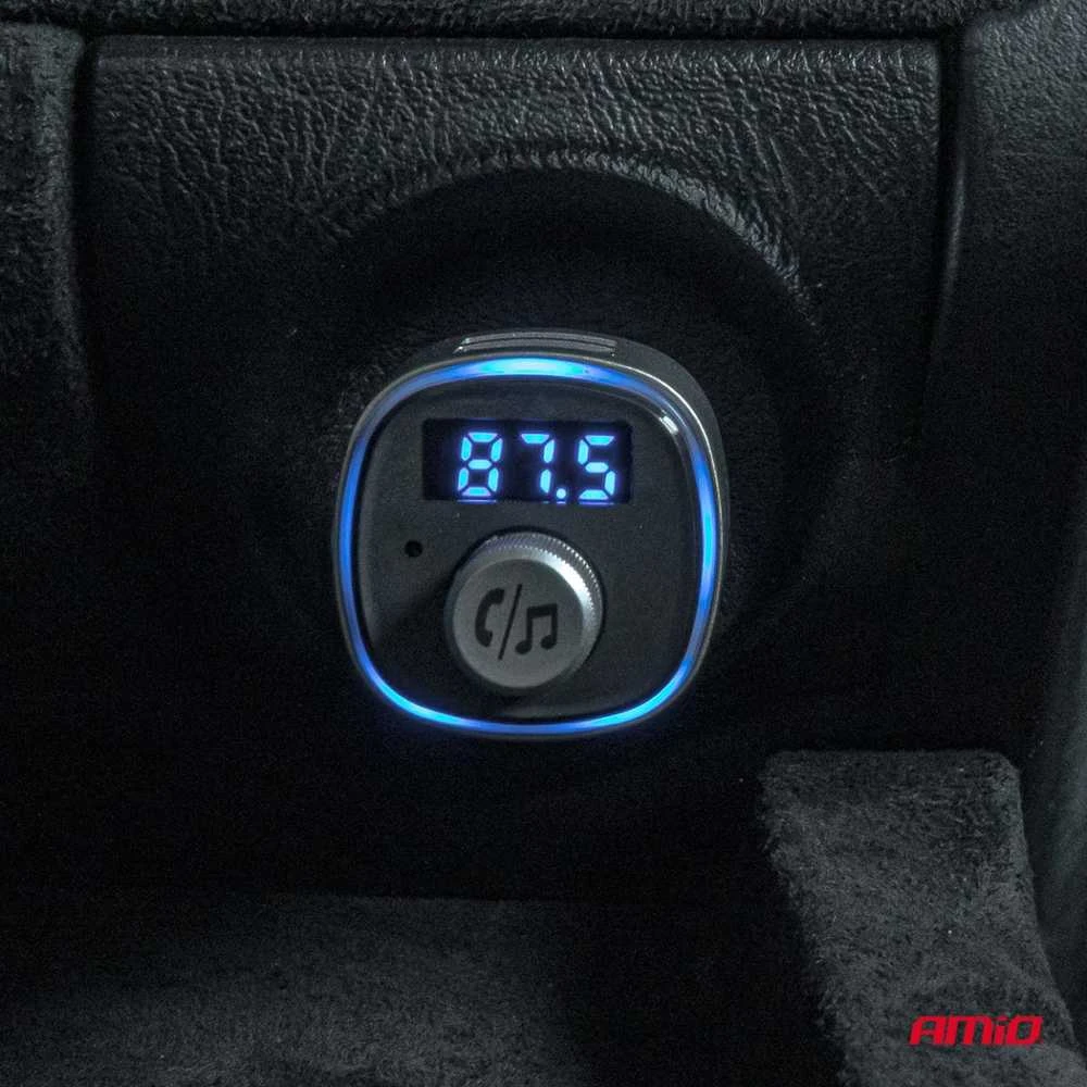 Automobilinis FM siųstuvas, 2×USB-A Micro SD 12V 24V AMIO-04654