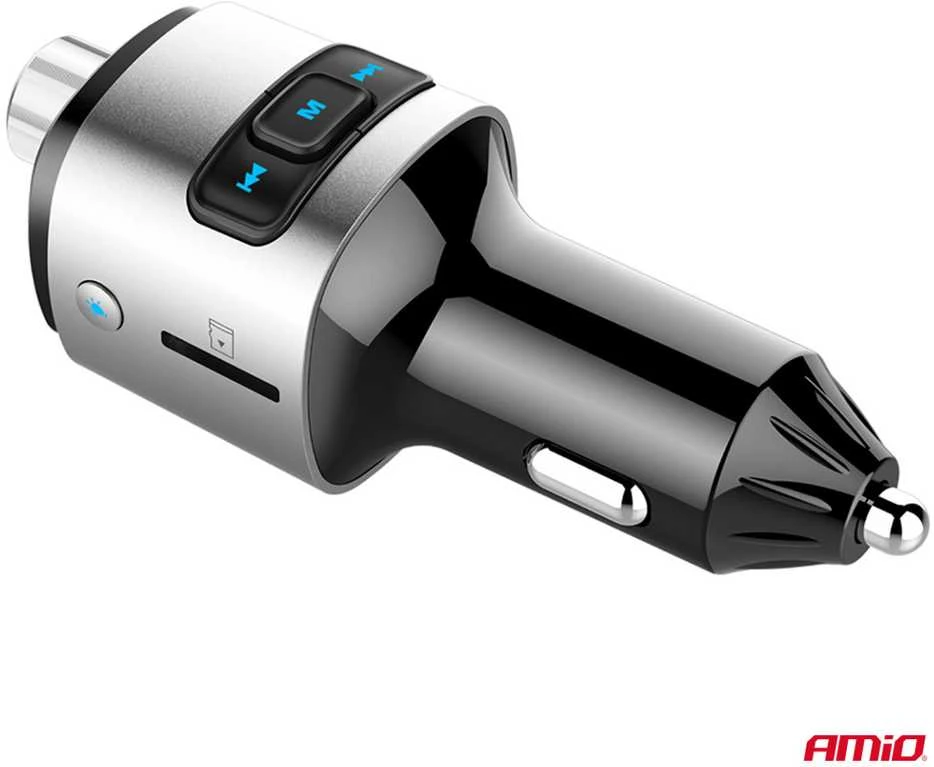 Automobilinis FM siųstuvas, 2×USB-A Micro SD 12V 24V AMIO-04654