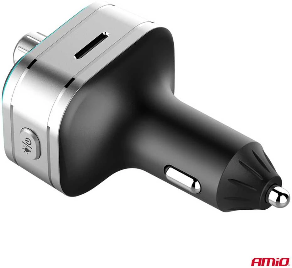 Automobilinis FM siųstuvas, FM 2×USB-A 1×USB-C Micro SD 12V 24V AMIO-04652