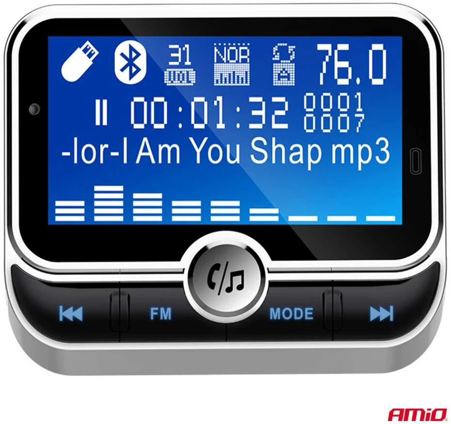 Automobilinis FM siųstuvas su pulteliu, 2×USB-A 12V 24V AMIO-04657
