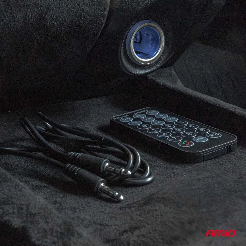 Automobilinis FM siųstuvas su pulteliu, 2×USB-A 12V 24V AMIO-04657