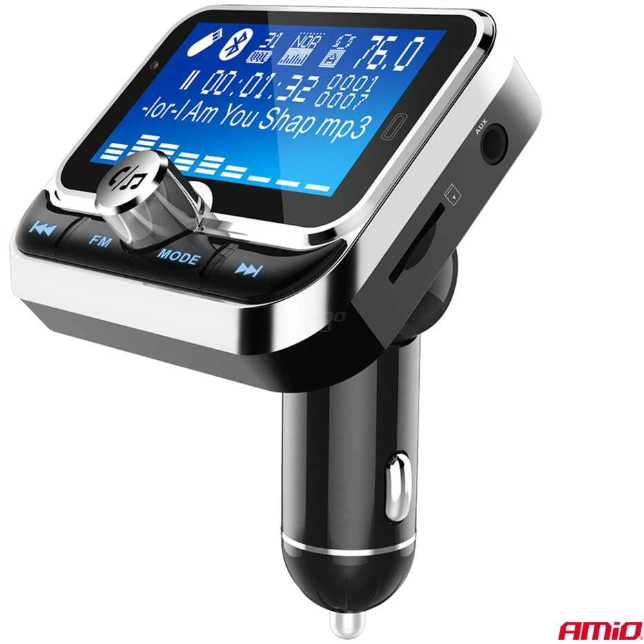 Automobilinis FM siųstuvas su pulteliu, 2×USB-A 12V 24V AMIO-04657