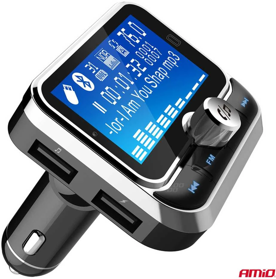 Automobilinis FM siųstuvas su pulteliu, 2×USB-A 12V 24V AMIO-04657
