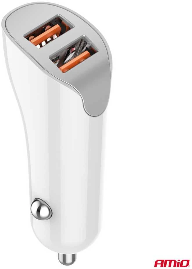 Automobilinis įkroviklis 2x USB-A 2.1A 12/24V AMiO-03874
