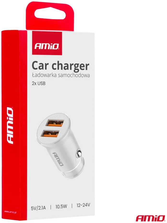 Automobilinis įkroviklis 2x USB-A 2.1A 12/24V AMiO-03872