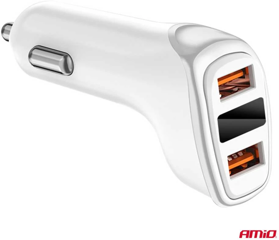 Automobilinis įkroviklis 2x USB-A + battery check 3.1A 12/24V AMiO-03887