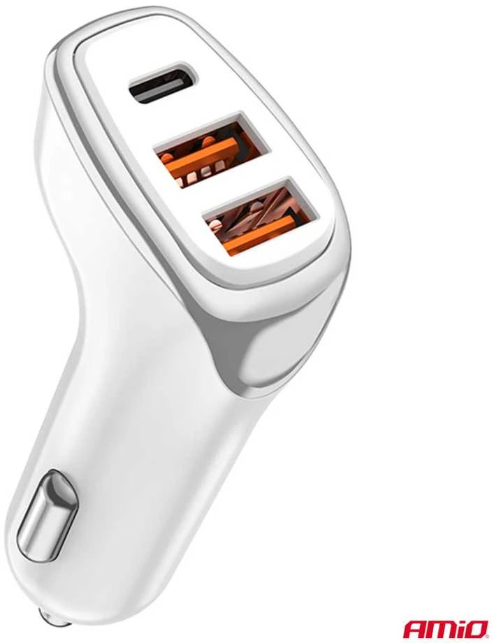Automobilinis įkroviklis 2x USB-A + USB-C 38W 12/24V AMiO-03886