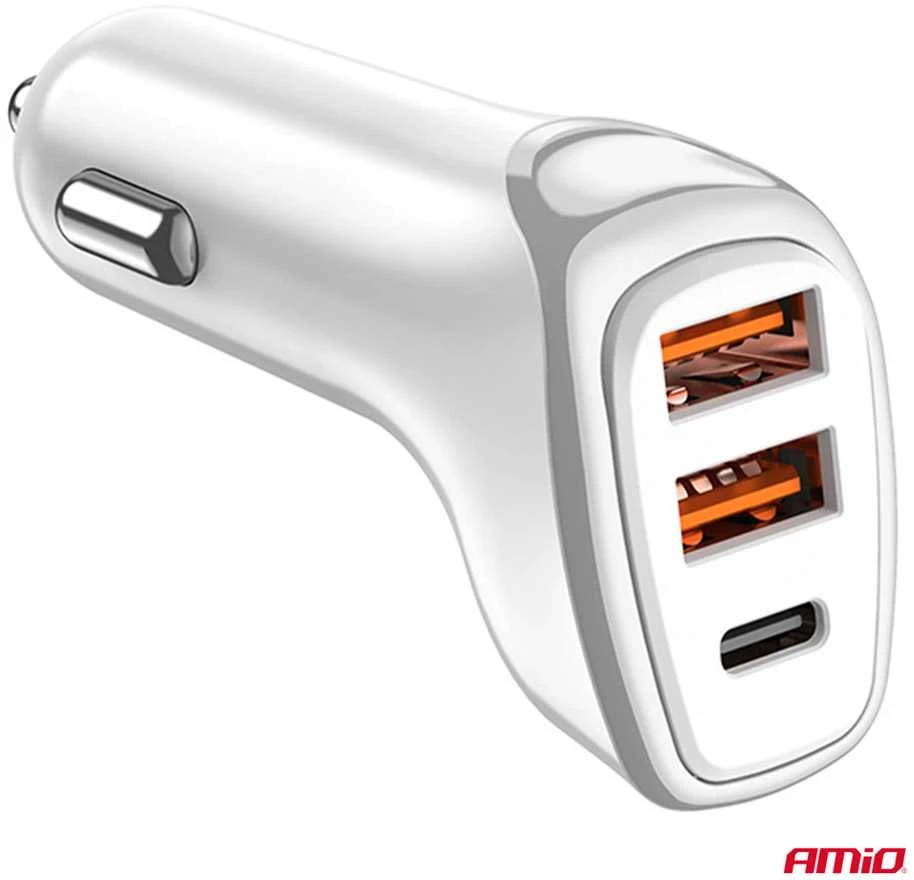 Automobilinis įkroviklis 2x USB-A + USB-C 38W 12/24V AMiO-03886