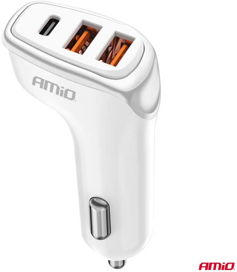 Automobilinis įkroviklis 2x USB-A + USB-C 38W 12/24V AMiO-03886