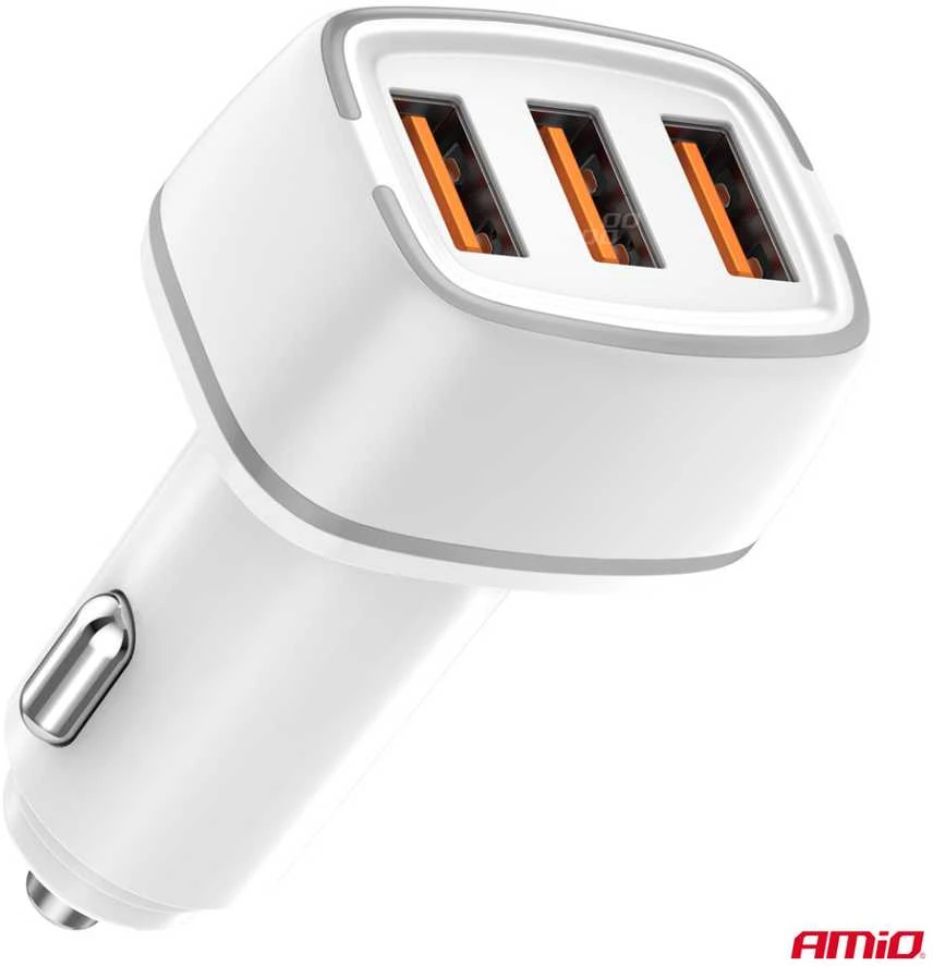 Automobilinis įkroviklis 2x USB-A + USB-C 32W 12/24V AMiO-03890