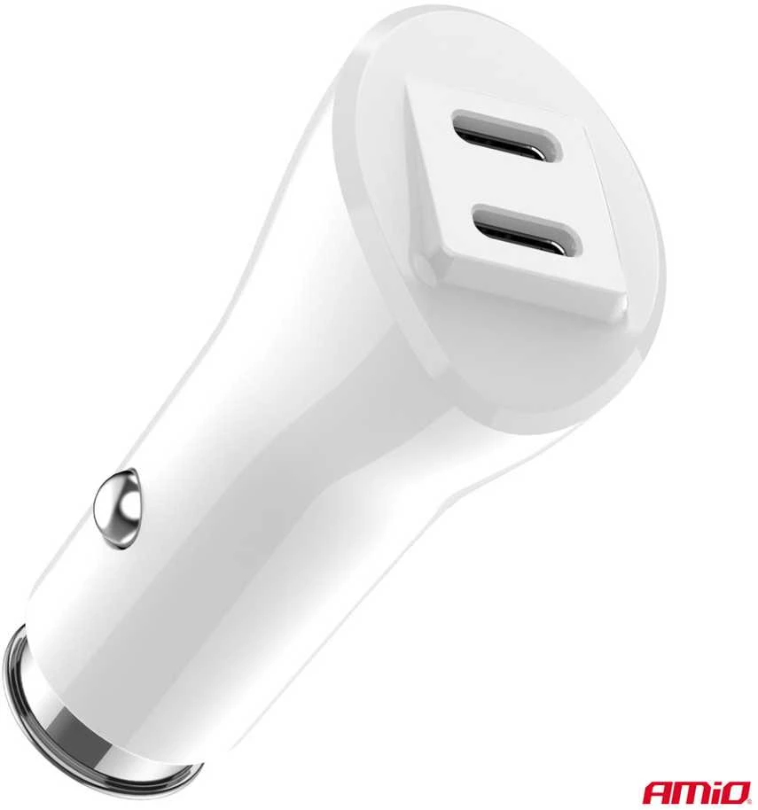 Automobilinis įkroviklis 2x USB-C 40W 12/24V AMiO-03884