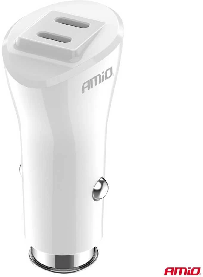 Automobilinis įkroviklis 2x USB-C 40W 12/24V AMiO-03884