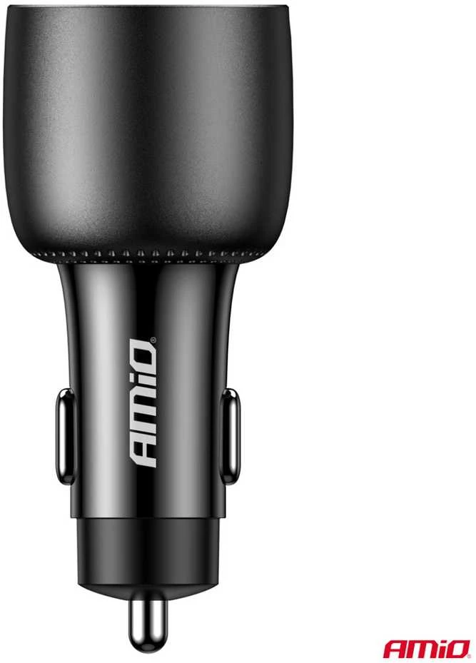 Automobilinis įkroviklis 2x USB-C + USB-A 12/24V 100W AMIO-04371
