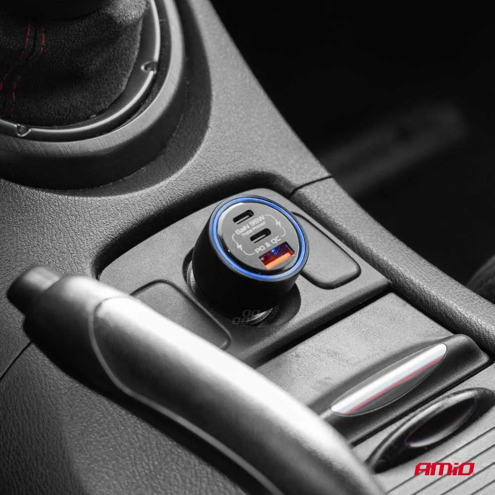 Automobilinis įkroviklis 2x USB-C + USB-A 12/24V 95W AMIO-04372