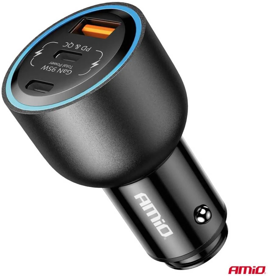 Automobilinis įkroviklis 2x USB-C + USB-A 12/24V 95W AMIO-04372
