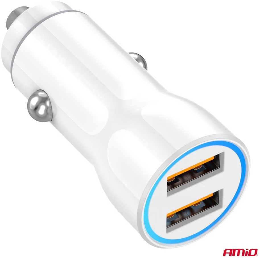 Automobilinis įkroviklis 2xUSB-A 12/24V AMiO-03879