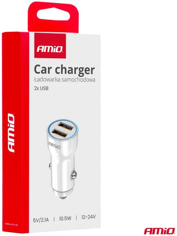 Automobilinis įkroviklis 2xUSB-A 12/24V AMiO-03879