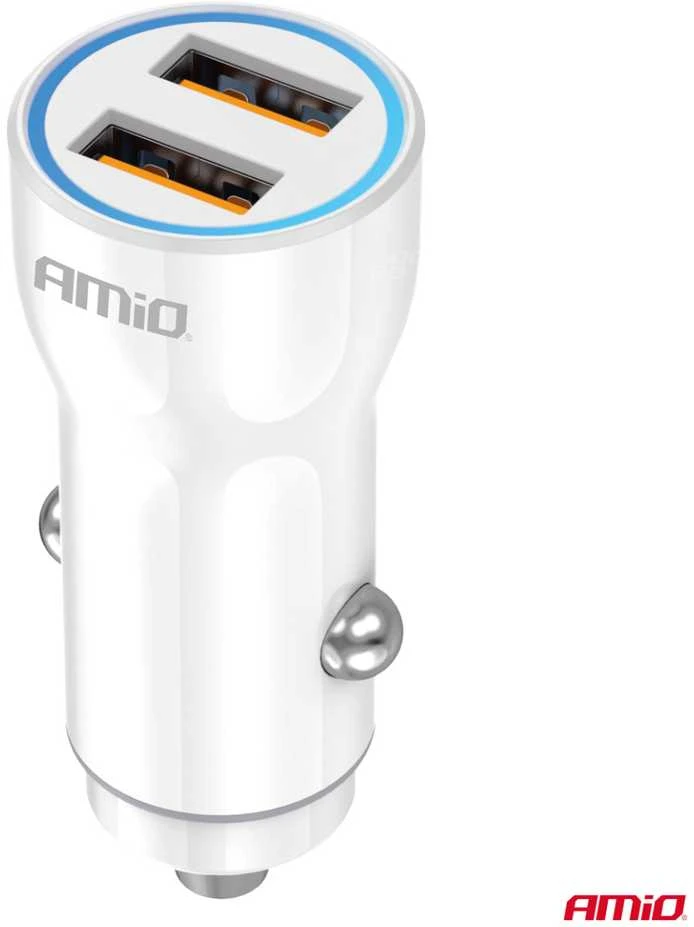Automobilinis įkroviklis 2xUSB-A 12/24V AMiO-03879