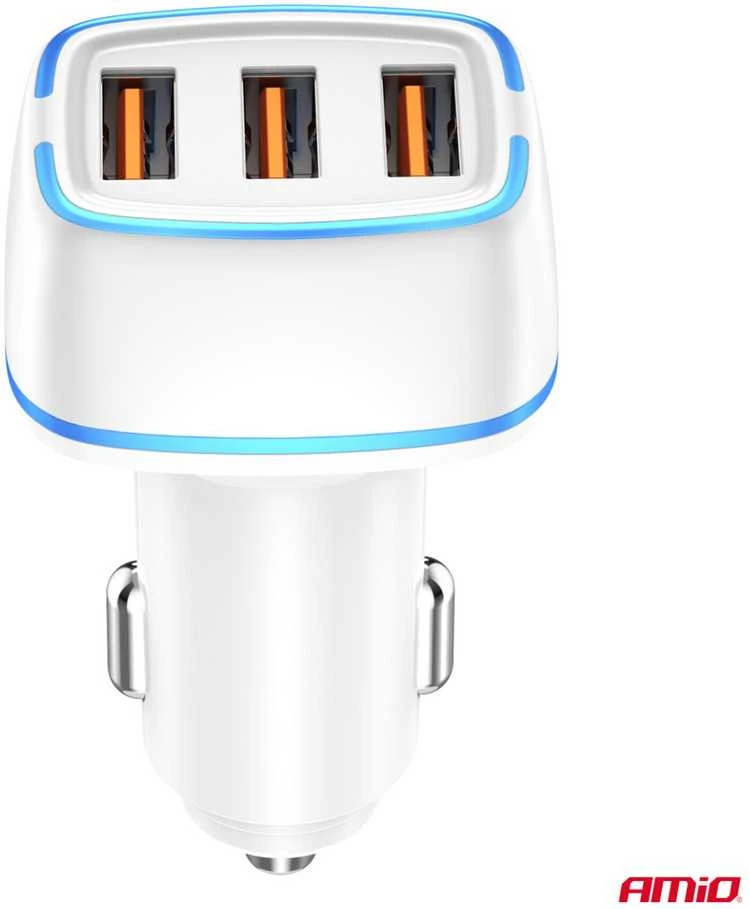 Automobilinis įkroviklis 3x USB-A 30W 12/24V AMiO-03889