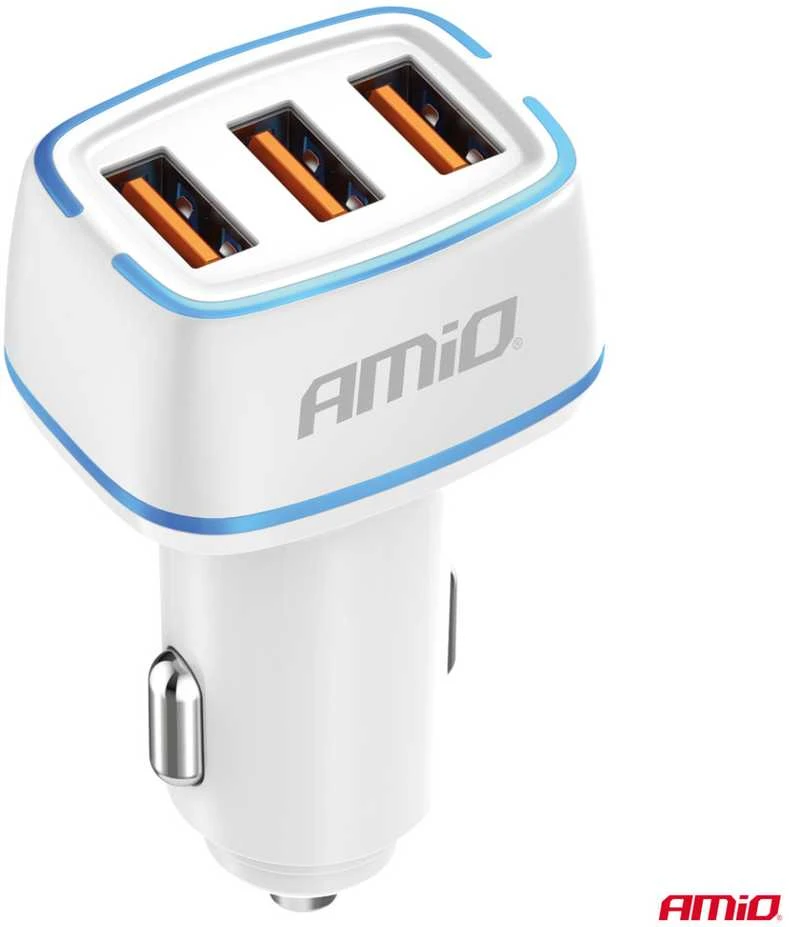 Automobilinis įkroviklis 3x USB-A 30W 12/24V AMiO-03889