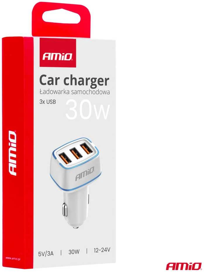 Automobilinis įkroviklis 3x USB-A 30W 12/24V AMiO-03889