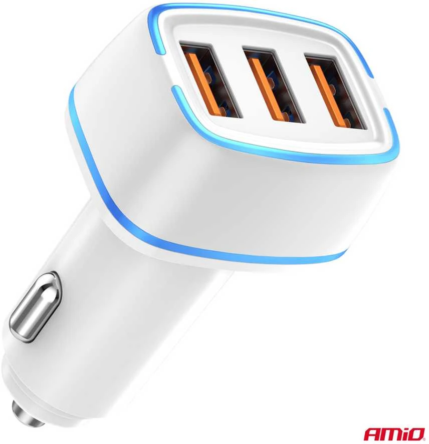 Automobilinis įkroviklis 3x USB-A 30W 12/24V AMiO-03889