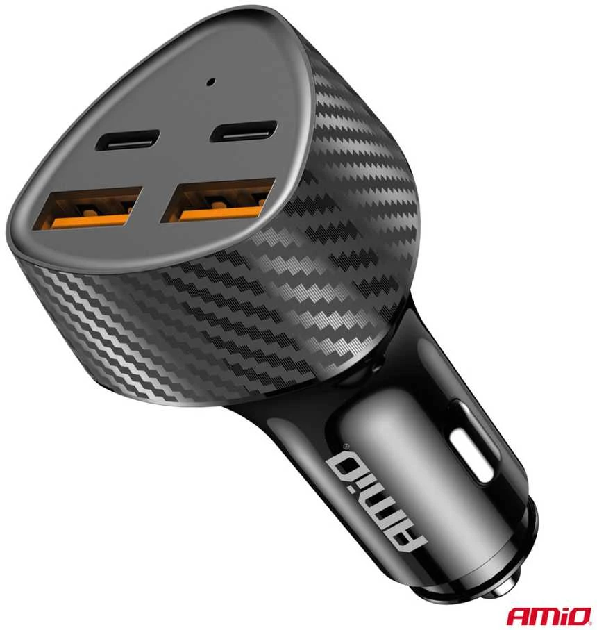 Automobilinis įkroviklis 50W 2xUSB-A + 2xUSB-C AMIO-04284