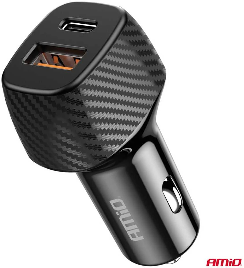 Automobilinis įkroviklis QC+PD 20W USB-A + USB-C AMIO-04282