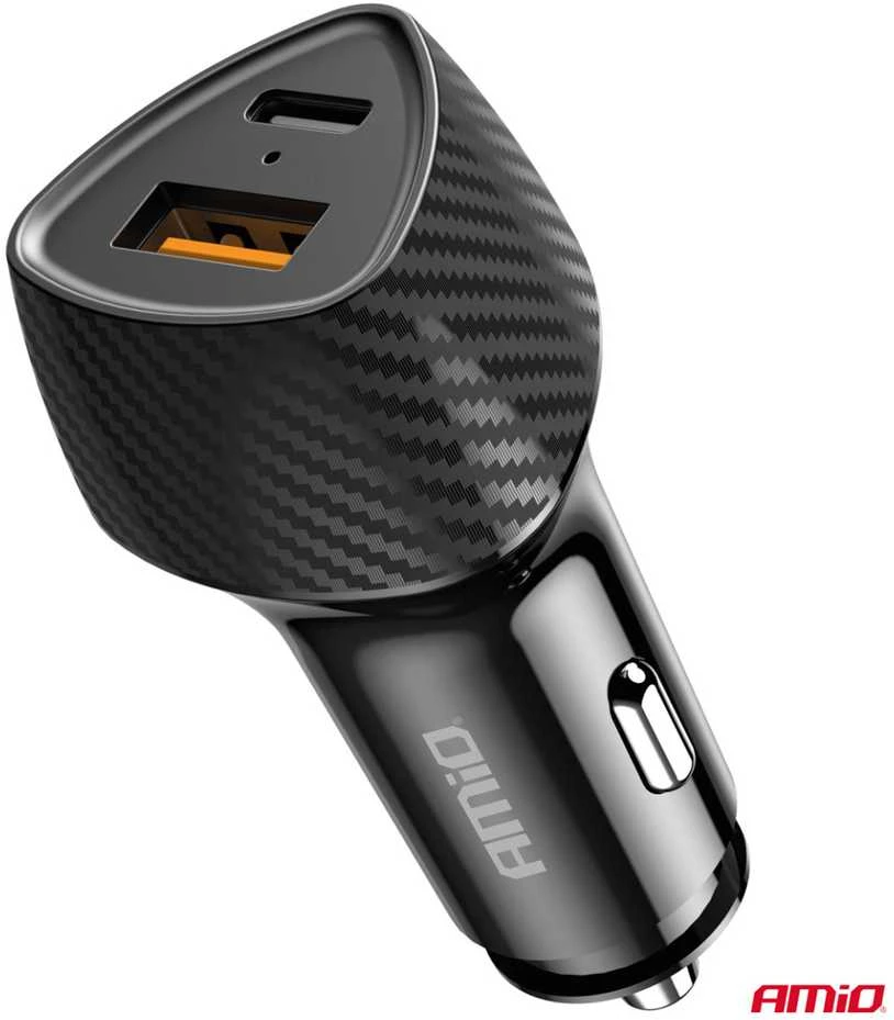 Automobilinis įkroviklis QC+PD 38W USB-A + USB-C AMIO-04283