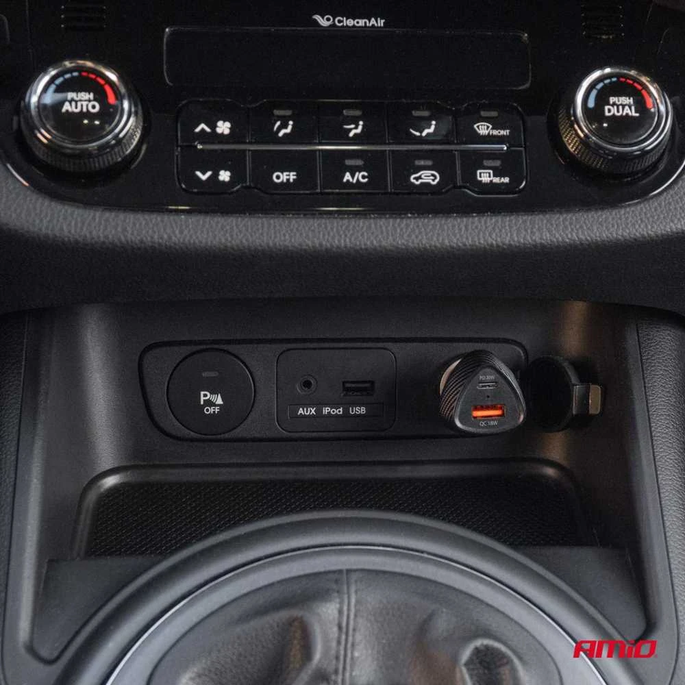 Automobilinis įkroviklis QC+PD 38W USB-A + USB-C AMIO-04283